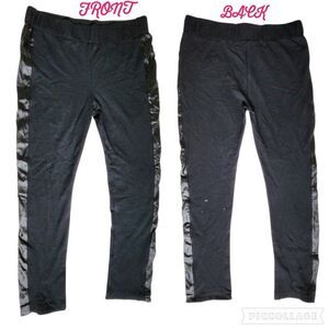 Elan Black Faux Leather Trim Leggings Pants Sz L